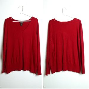Lane Bryant Red V-Neck Knit Sweater Lightweight and Relaxed Fit Size 1X/ 18/20